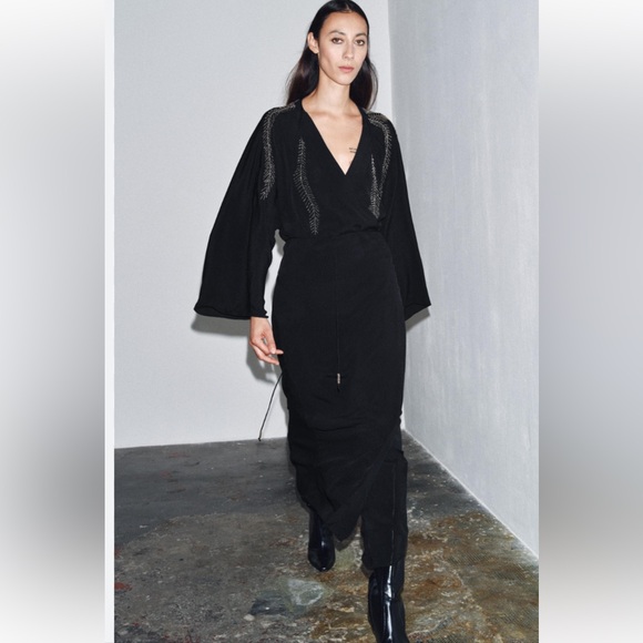 Zara Dresses & Skirts - Zara Black Dress with Silver Embroidery